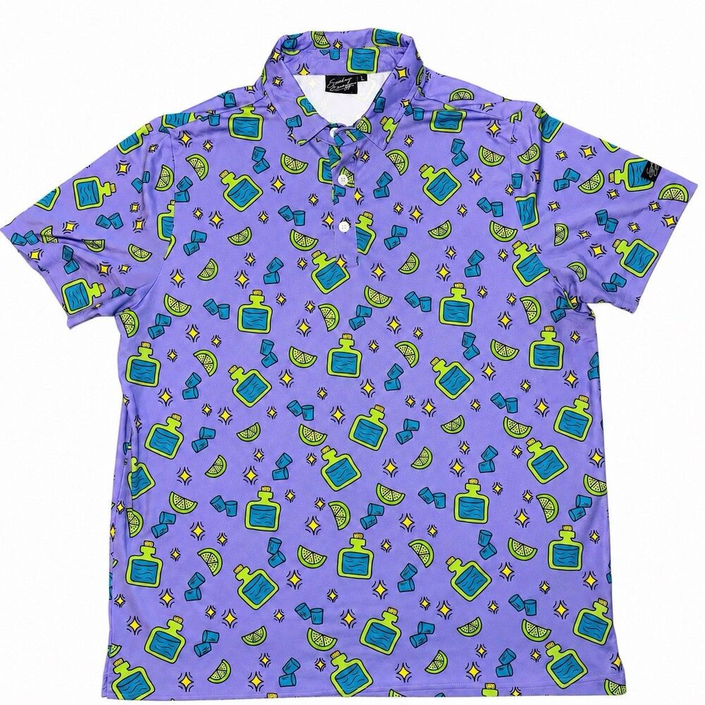 Sunday Swagger Tequila Time Golf Polo Men’s L Purple Lime Stretch Performance - Picture 3 of 6